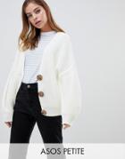 Asos Design Petite Cardigan With Chunky Buttons - White