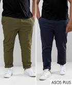 Asos Plus 2 Pack Slim Chinos In Khaki & Navy Save-multi