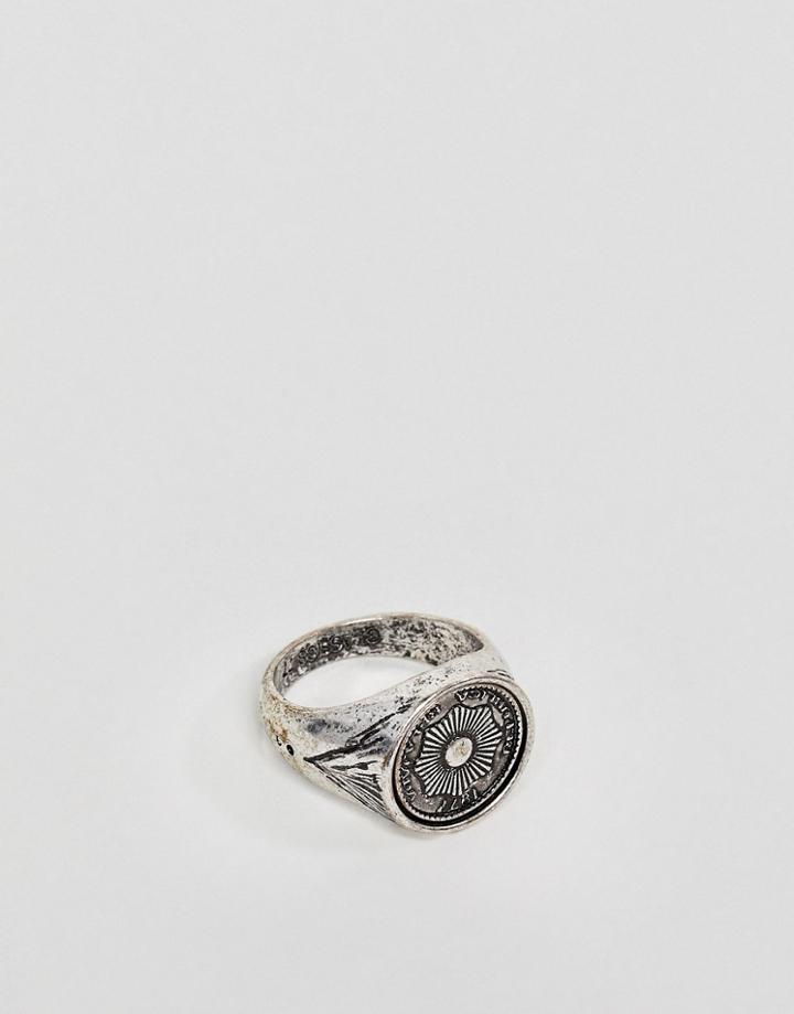 Classics 77 Burnished Silver Signet Ring With Engraved Coin - Silver