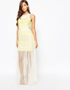 True Violet Textured Maxi Dress With Tulle Skirt - Yellow
