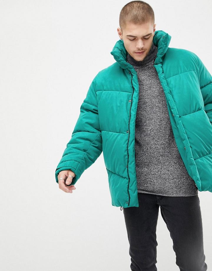 Asos Design Oversized Puffer Jacket In Green - Green