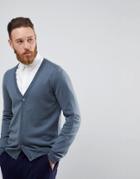 Asos Merino Wool Cardigan In Steel Blue - Blue