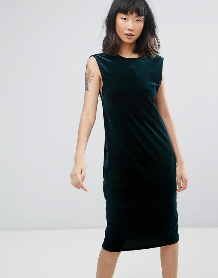 Moss Copenhagen Velour Midi Dress With Scoop Back - Green