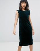 Moss Copenhagen Velour Midi Dress With Scoop Back - Green