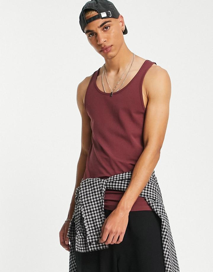 Asos Design Muscle Fit Tank Top In Burgundy - Burgundy-red