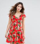 Asos Maternity Button Through Tea Mini Dress In Tropical Print - Multi