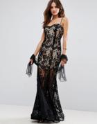 Forever Unique Lace Strappy Maxi Dress With Sheer Detailing - Black
