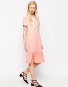 Style London Midi Shirt Dress With Sheer Insert - Pastel Pink