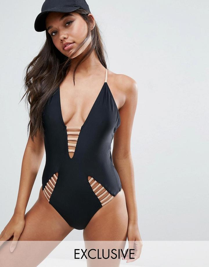 South Beach Gold Bar Swimsuit - Black