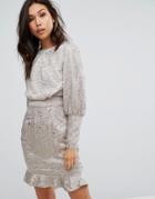 Misha Collection Mini Dress With Blouson Sleeve In Burnout - Gray