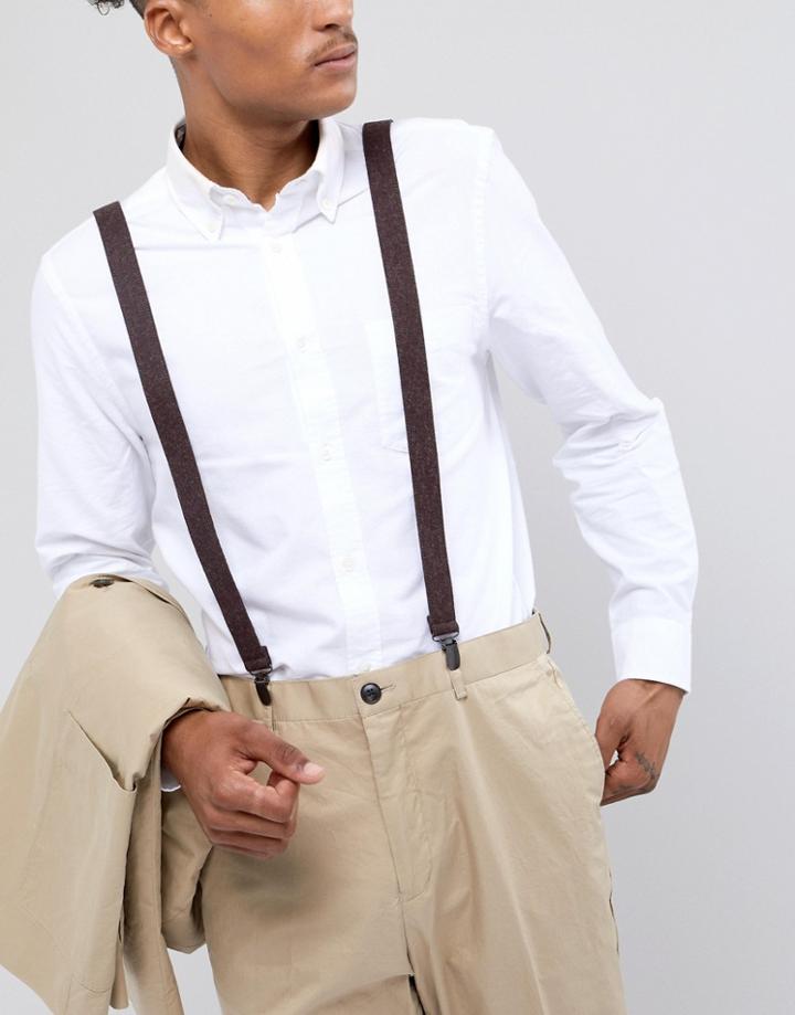 Asos Design Wedding Braces In Brown Tweed - Brown