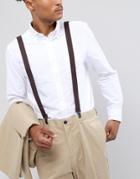 Asos Design Wedding Braces In Brown Tweed - Brown