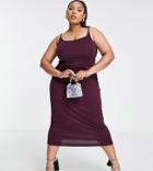 Asos Design Curve Cami Square Neck Tuck Midi Dress In Plum-purple