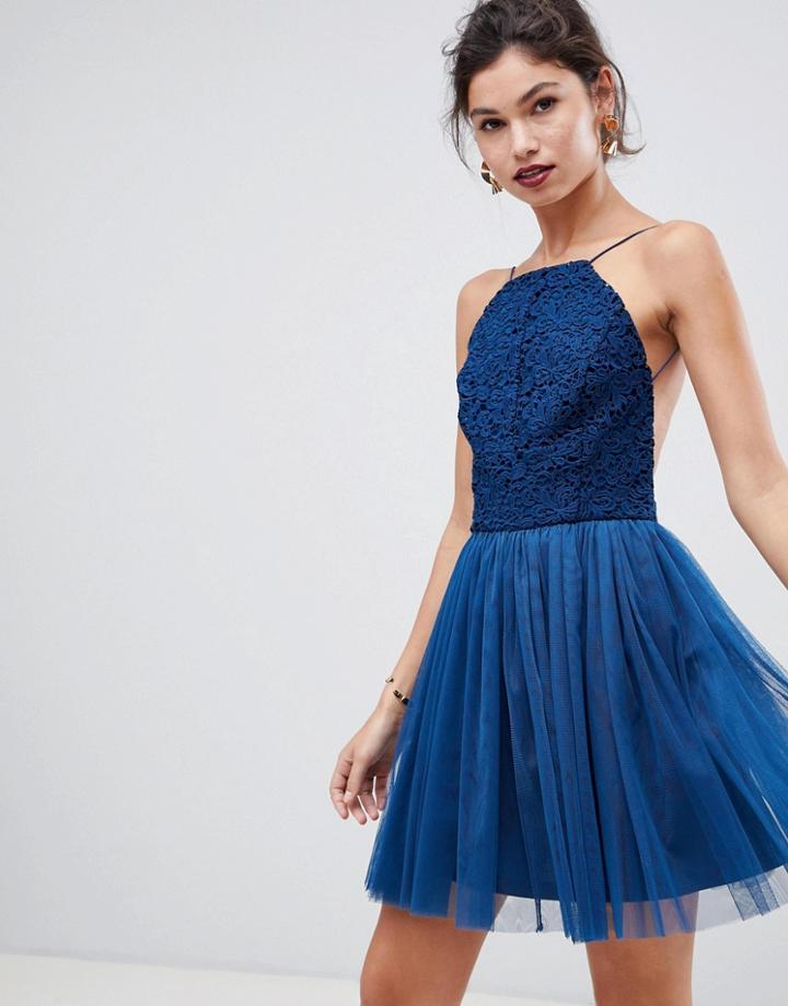 Asos Design Lace Top Tulle Mini Dress - Multi