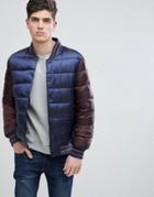 Mango Man Quilted Bomber With Contrast Sleeves And Hood In Navy - Navy