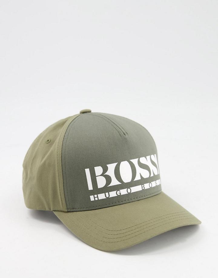 Boss Embroidered Block Logo Baseball Cap In Khaki-green