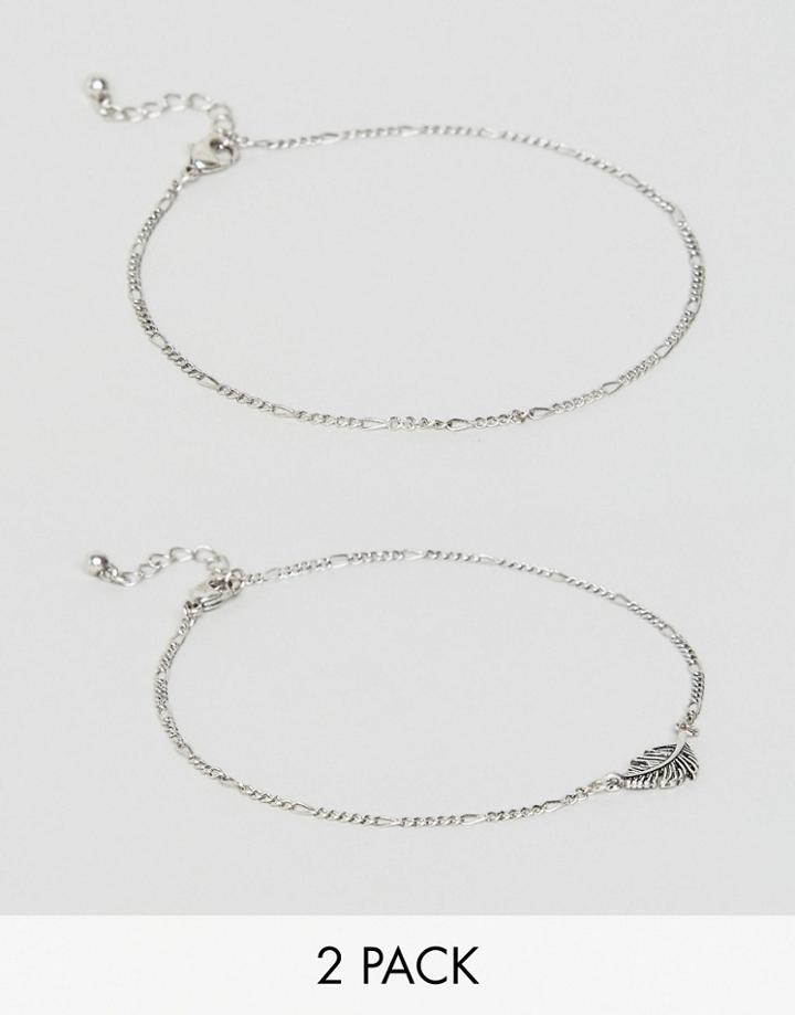 Asos Anklet Pack With Feather - Gold