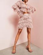 Asos Luxe Feather Look Skirt With Embellished Detail In Pink - Part Of A Set