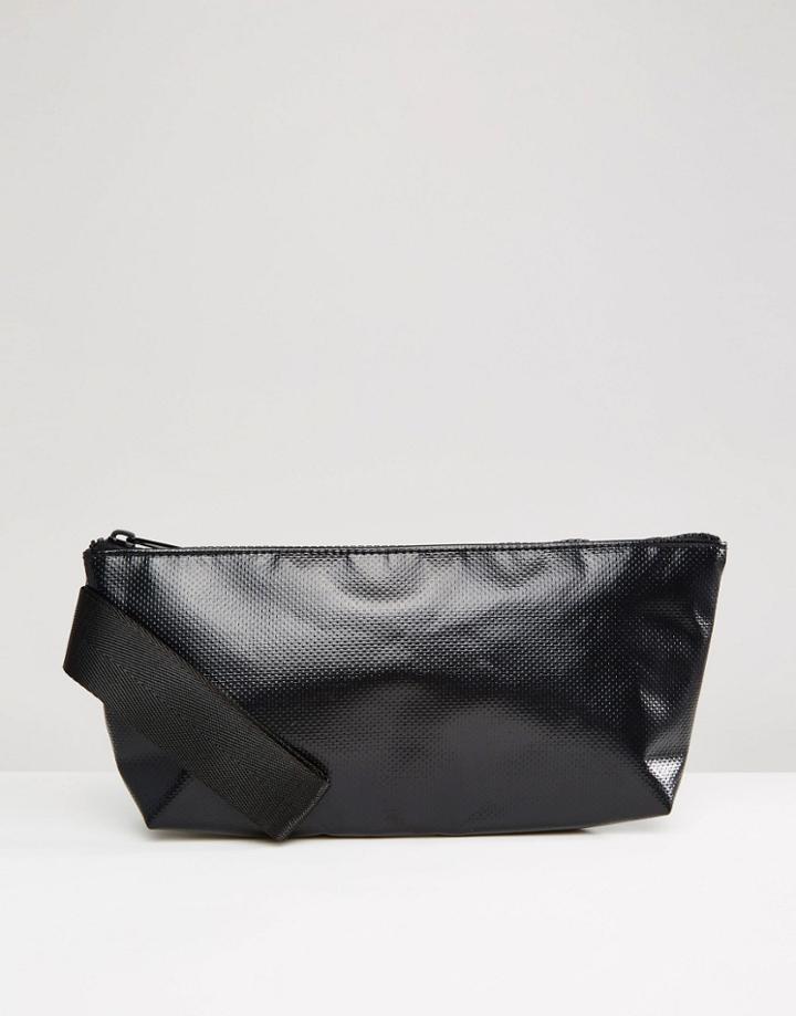 Asos Toiletry Bag In Black Faux Leather - Black