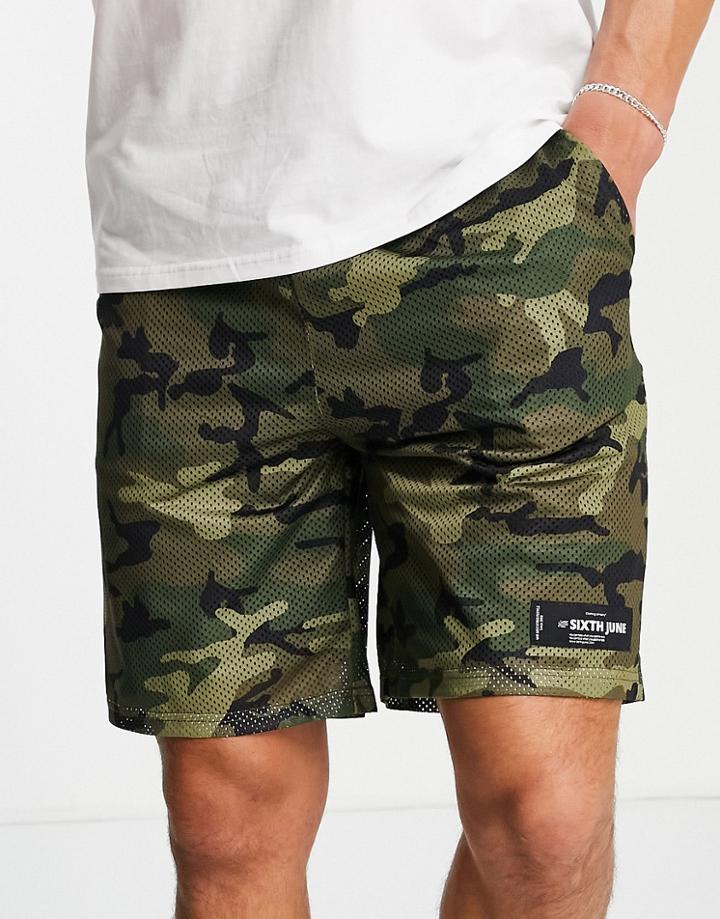 Sixth June Mesh Shorts In Camo With Logo Print-multi