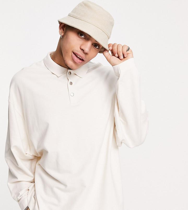 Collusion Oversized Long Sleeve Polo In Heavy Weight Jersey Fabric - Part Of A Set-white