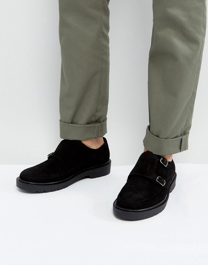 Dead Vintage Monk Shoes In Black Suede - Black