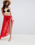 Asos Design Frill Maxi Chiffon Sarong Skirt - Red