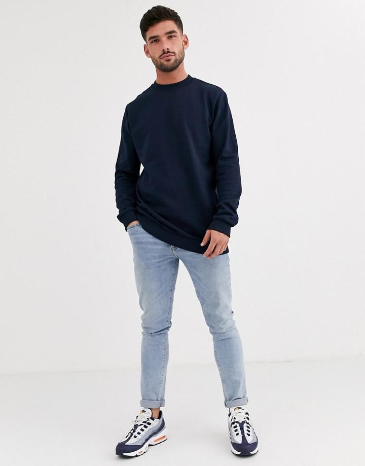 Asos Design Longline Sweatshirt In Navy