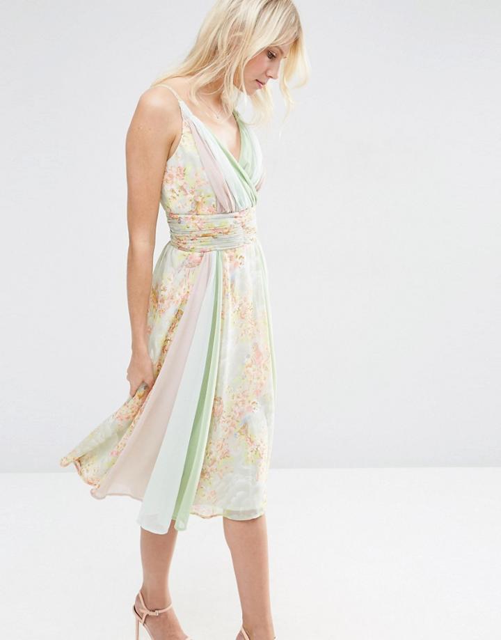 Asos Soft Floral Color Block Midi Dress - Multi