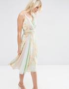 Asos Soft Floral Color Block Midi Dress - Multi