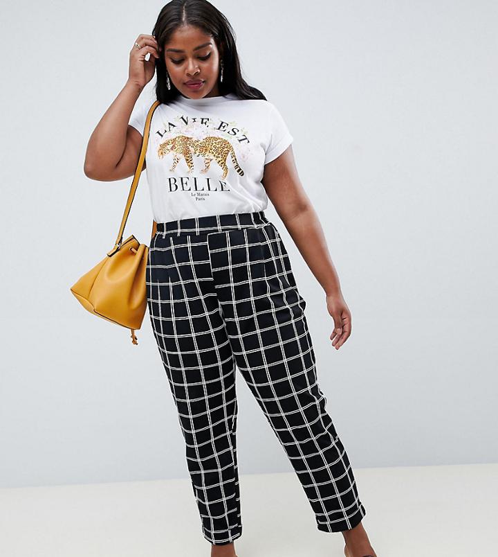 New Look Curve Check Pants - Black