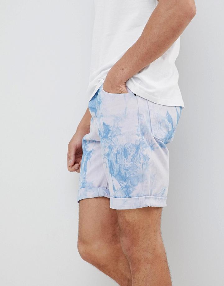 Asos Design Denim Shorts In Slim Purple Tie- Dye