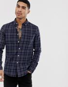 Asos Design Slim Fit Check Shirt In Navy And Gray