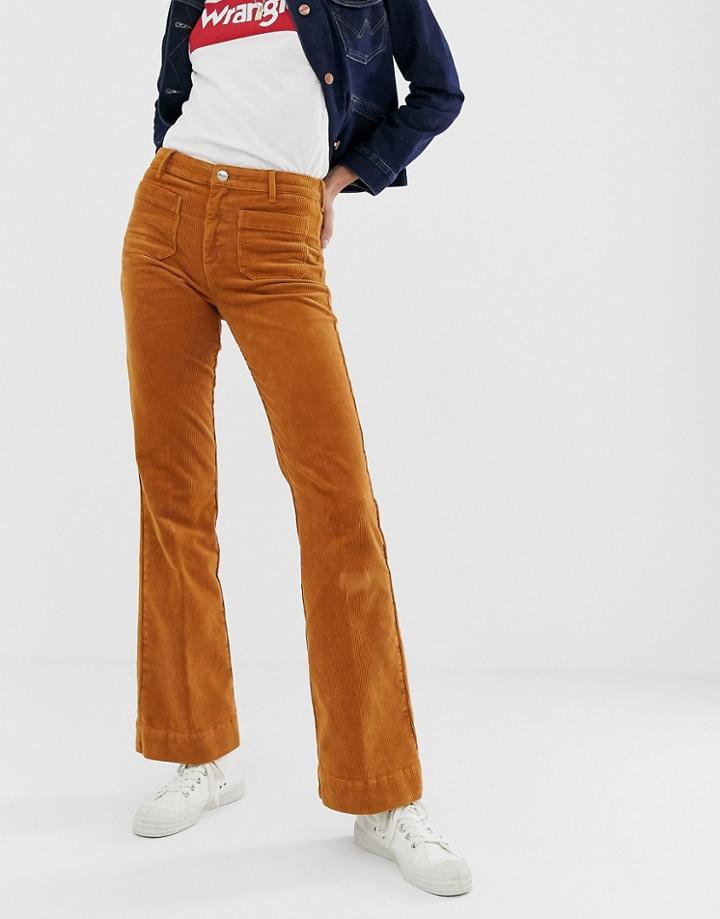 Wrangler High Rise Flare Jean In Cord-brown