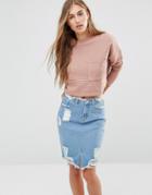 Missguided Ribbed Pocket Sweatshirt - Pink