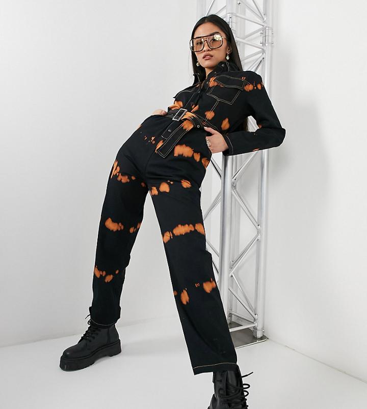 Collusion Tie Dye Twill Boilersuit In Black