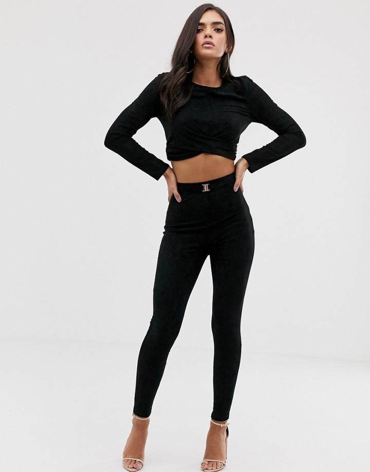 The Girlcode Suedette Tie Skinny Pants In Black