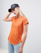 Asos Design T-shirt In Boyfriend Fit With Rolled Sleeve And Curved Hem In Rust - Red