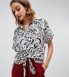 River Island Shirt With Tie Front In Snow Leopard Print - Multi