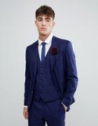 Moss London Skinny Suit Jacket In Flannel Check - Blue
