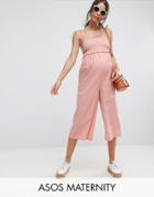 Asos Maternity Jumpsuit In Cotton With Shirred Bodice - Pink