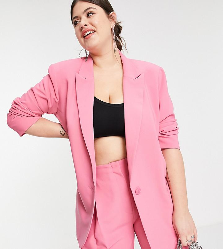 Asos Edition Curve Oversized Longline Blazer In Pink
