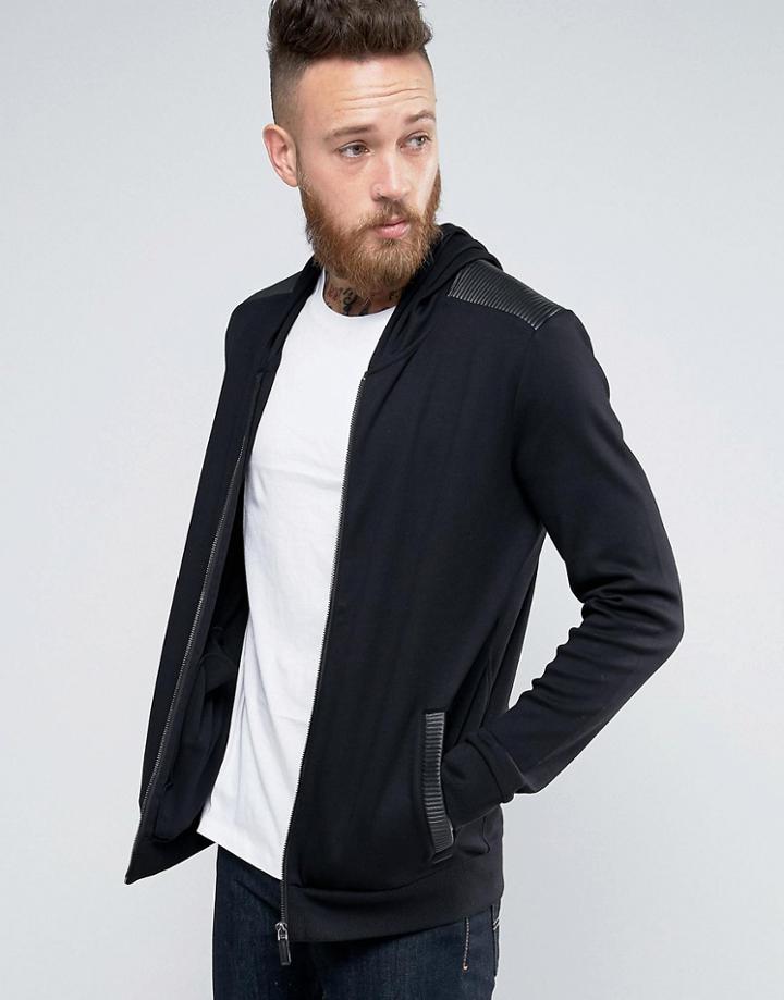 Hugo By Hugo Boss Dellagio Zipthru Hoodie Faux Leather Ruffle Shoulder