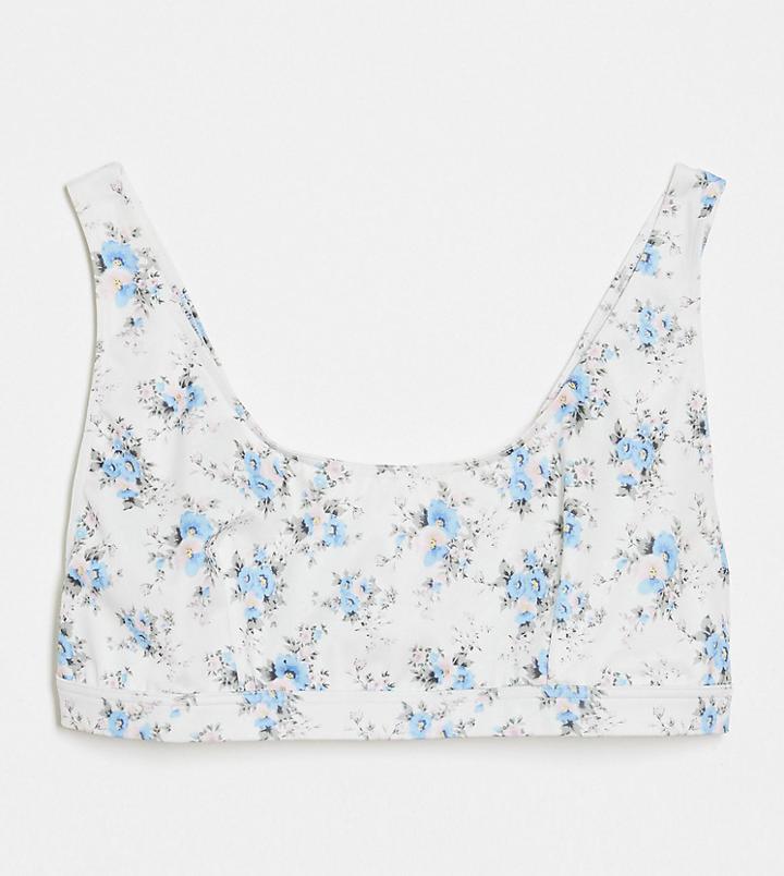 Asos Design Curve Recycled Mix And Match Scoop Drop Side Crop Bikini Top In Ditsy Floral Print-multi