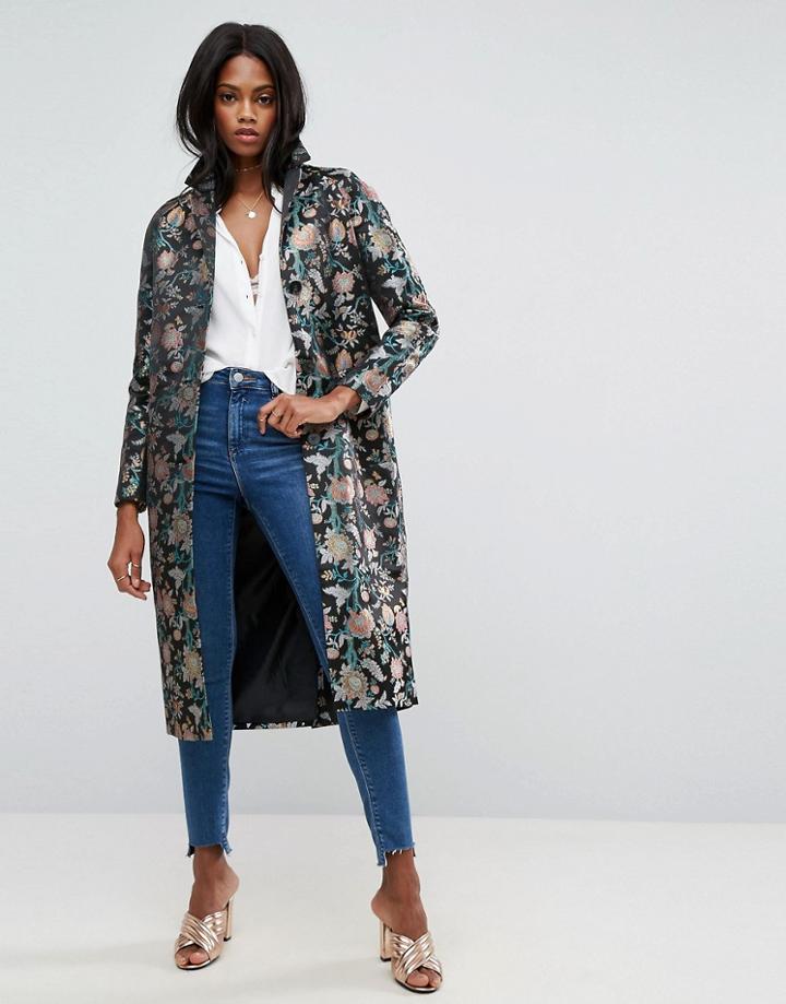 Asos Premium Slim Coat In Jacquard - Multi