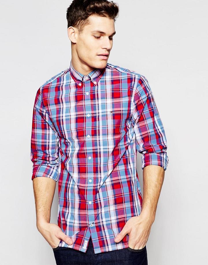 Tommy Hilfiger Shirt With Bold Check New York Regular Fit In Red & Blue - Red