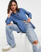 Only Denim Smock Shirt In Blue-blues