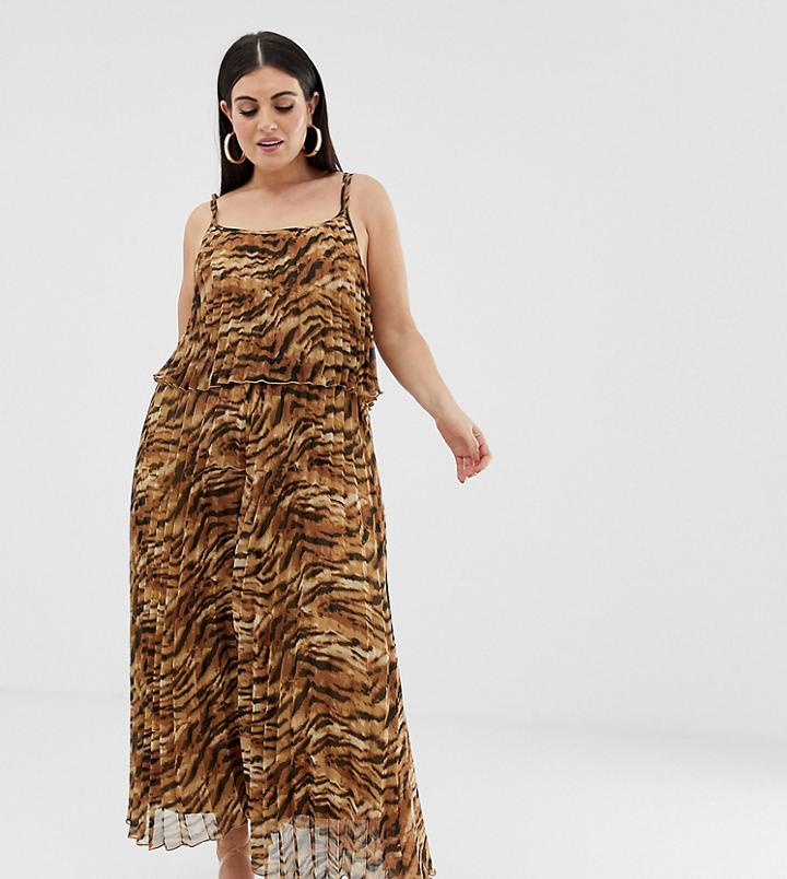 Asos Design Curve Pleated Crop Top Jumpsuit In Animal - Multi