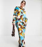 Neon Rose Plus Wide Leg Satin Pants In 70s Retro Print - Part Of A Set-multi