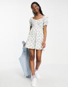 Influence Cotton Poplin Floral Tea Dress In White Floral-multi